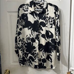 Black and White Floral Button-Up Shirt